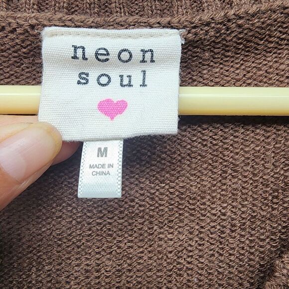 Neon Soul Houndstooth Sweater Vest Women’s M Brown Beige Blue Retro Preppy Knit - Picture 4 of 8